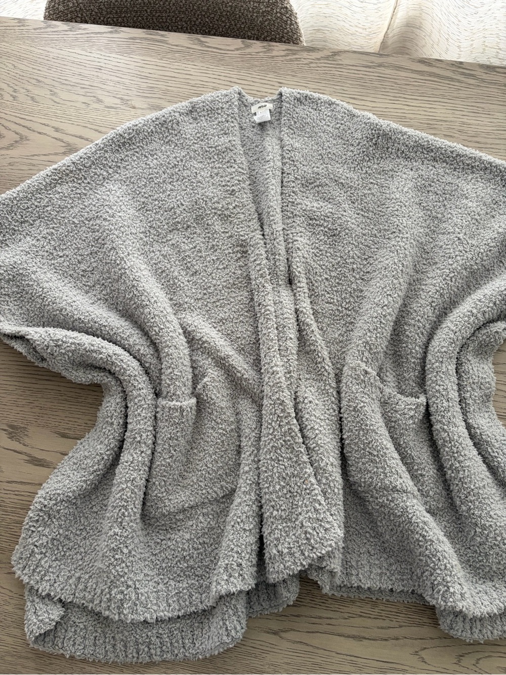 aerie Plush Bouclé Open-Front Cardigan - Light Gray
